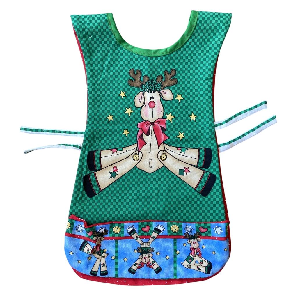 Handmade Daisy Kingdom Apron Child Sz M Green Christmas Tie Waist
